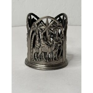 Vintage Godinger Silver Company Christmas Nativity Pillar Candle Holder Wise Men